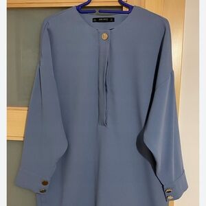 Zara Slate Blue Buttoned Blouse